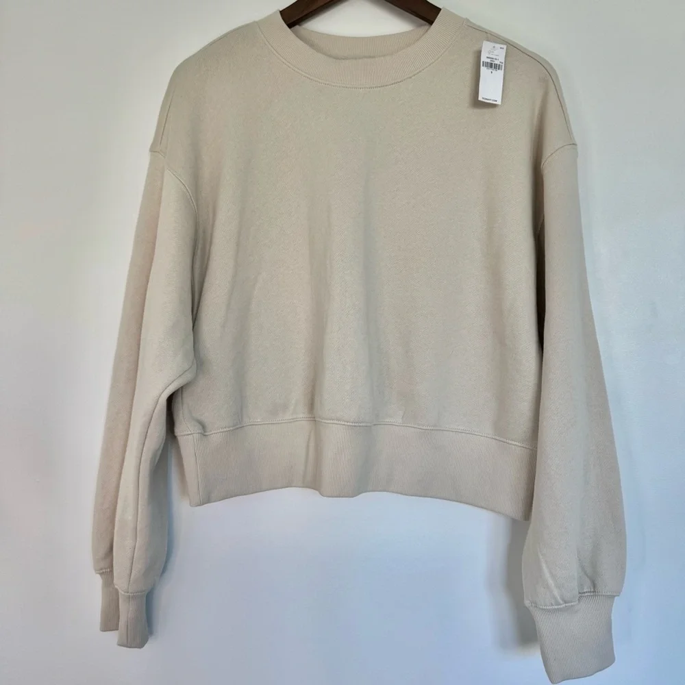NWT Small Cream Bone Old Navy SoComfy Drop-Shoulder Crewneck Sweatshirt Comfy - Picture 13 of 13